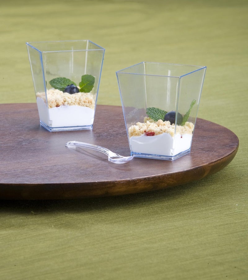Zappy 50 5 oz Tall Square Clear Dessert Cups and 50 Tasting Spoons Dessert Glasses Shot Glasses Trifle Bowl Clear Disposable Plastic Dessert Tumbler Cups Party Cups - Image 3